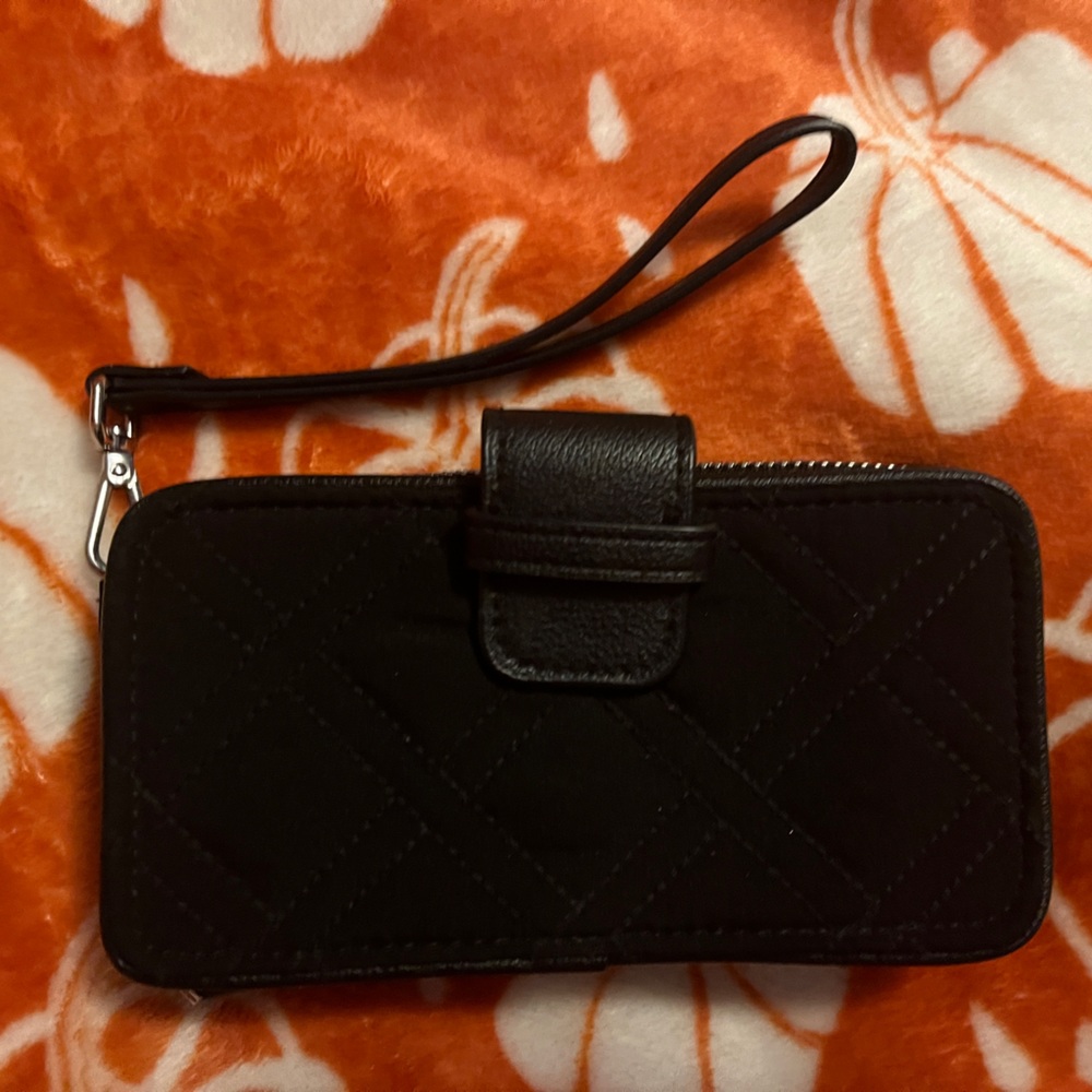 Black Vera Bradley Smartphone Wristlet with Leather Accents